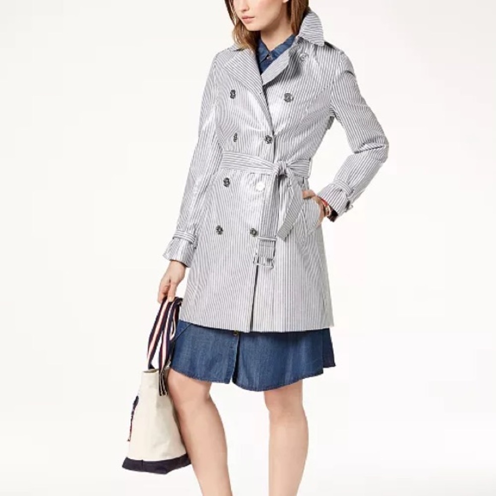 Tommy Hilfiger  Coated Striped Trench Coat. Size S